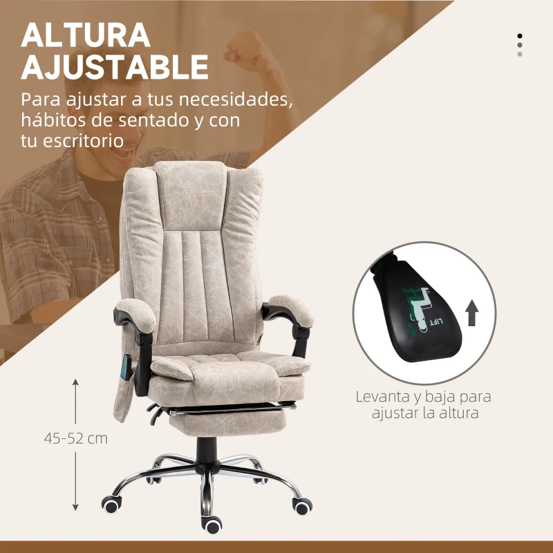Vinsetto Silla de Oficina con 6 Puntos de Masaje Ajustable con Función Calefacción Reposapiés Retráctil y Control Remoto Crema