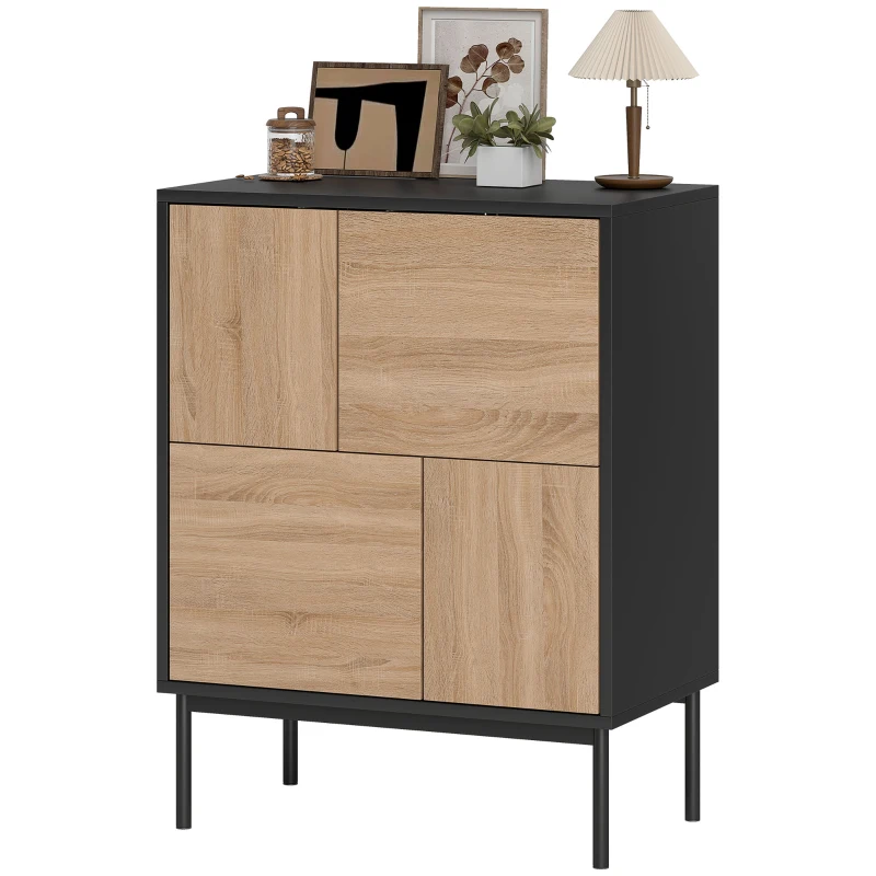 HOMCOM Dressoir met push-to-open-deuren, eetkamerkast met metalen poten, keukenkast, MDF, Zwart+Natuurhout(m-10)