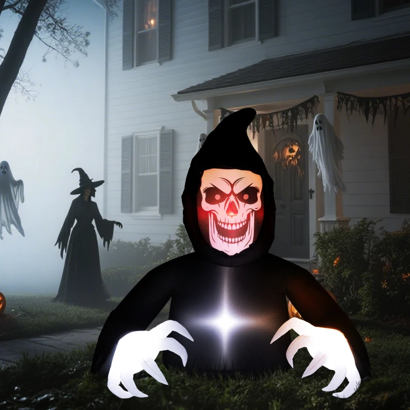 Outsunny Opblaasbare Halloween-decoratie, Sensenman, LED-lampen, ventilator, kabel(m-2)