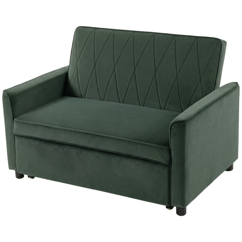 HOMCOM 2 Seater Sofa Bed, 3-in-1 Convertible Pull Out Sleeper Sofa with Click-Clack Adjustable Backrest, Dark Green