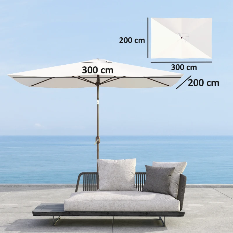 Outsunny Telo di Ricambio per Ombrellone Rettangolare 3x2 m a 6 Stecche, Poliestere Anti UV 50+, Beige