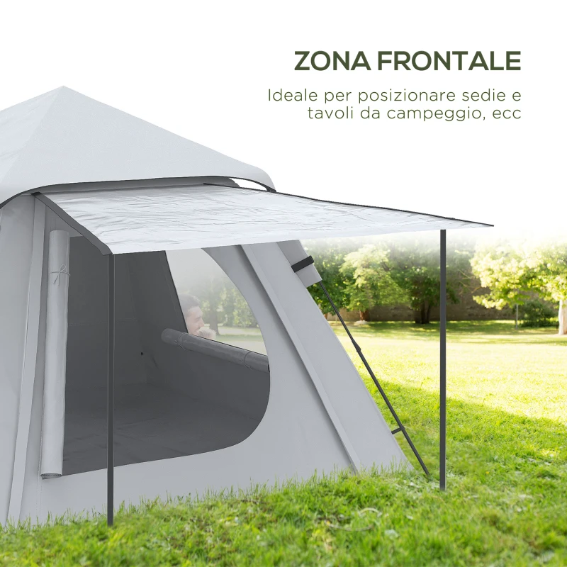 Outsunny Tenda da campeggio da 2-3 persone con Veranda, 210x210x150cm, grigia e bianca