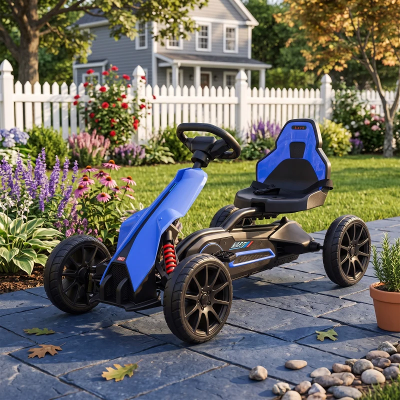 HOMCOM Go Kart a Pedali per Bambini 3-8 Anni con Sedile Regolabile e Ruote in EVA, 100x58x58.5 cm, Blu