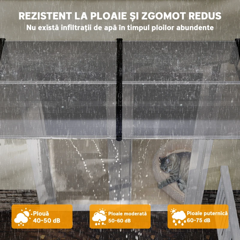 Outsunny Copertină Modernă din Policarbonat, Aluminiu și PP pentru Balcoane, Ferestre și Uși, 200x96x27 cm