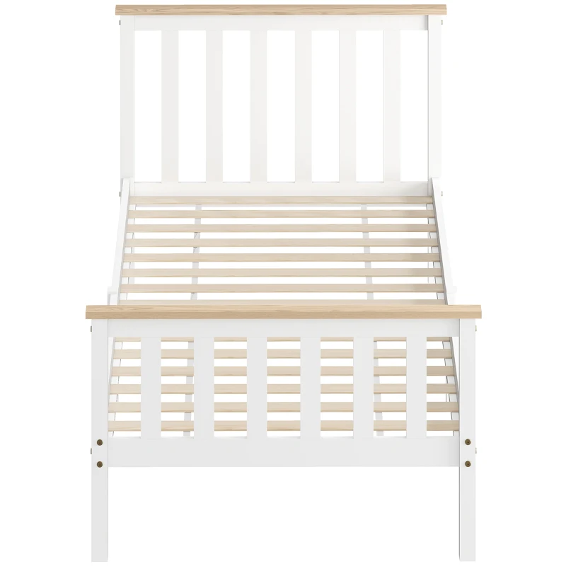 HOMCOM Eenpersoons-bedframe, houten bedframe, opbergruimte onder, natuurhout, wit