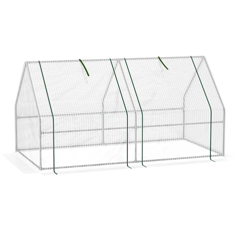 Outsunny Mini kas, broeikas, 2 ritssluitingdeuren, scheurbestendige folie, metalen frame, 1,8 x 1 x 1 m, wit.