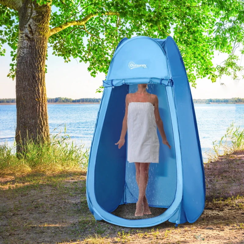 Outsunny Tente de douche pop-up tente de toilette pliable et portable anti-UV sac de transport inclus pour plage, pêche, randonnée, bain, l'extérieur, bleu