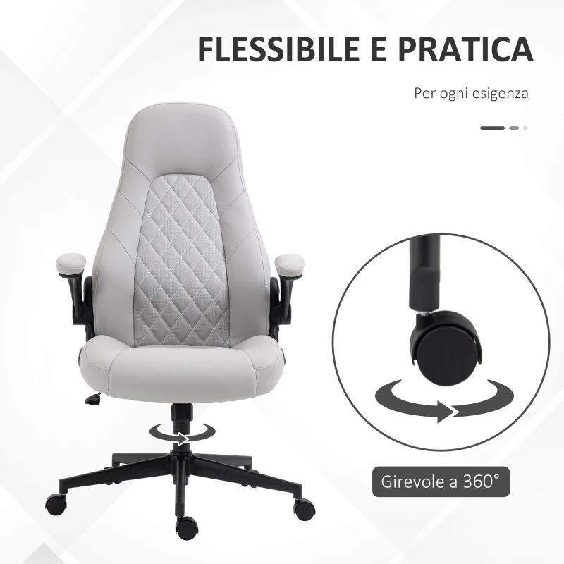 Vinsetto Sedia da Ufficio Ergonomica con Braccioli Ribaltabili e Altezza Regolabile, 67x70x112-122 cm, Grigio