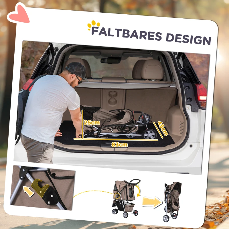 PawHut hondenwagen hondenbuggy honden pet stroller buggy 4 kleuren 3/4 wielen