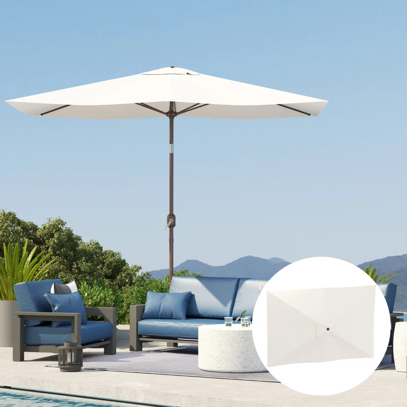 Outsunny Telo di Ricambio per Ombrellone Rettangolare 3x2 m a 6 Stecche, Poliestere Anti UV 50+, Beige