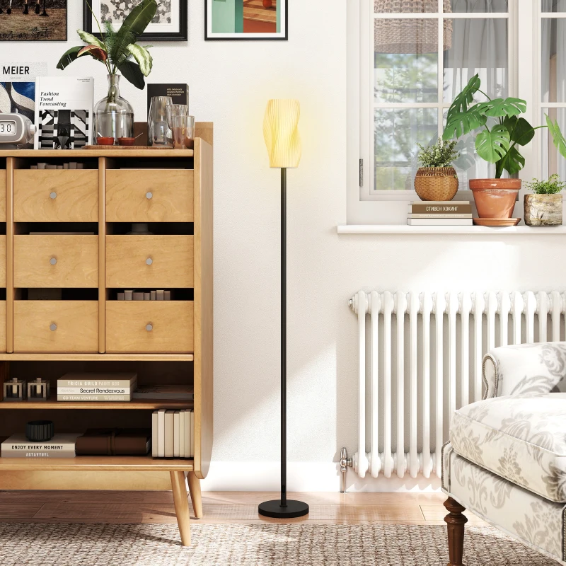 HOMCOM Floor Lamp for Living Room, 3D Printed Modern Standing Lamp with Flowing Curved Shade, 3 Colour Temperature & Foot Switch, Minimalist Tall Pole Lampshade for Bedroom, Office, White