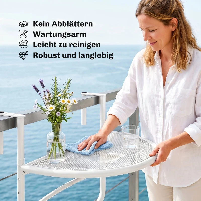 Outsunny Balkon hangtafel hangtafel in hoogte verstelbaar halfrond Ø30 cm terras metaal