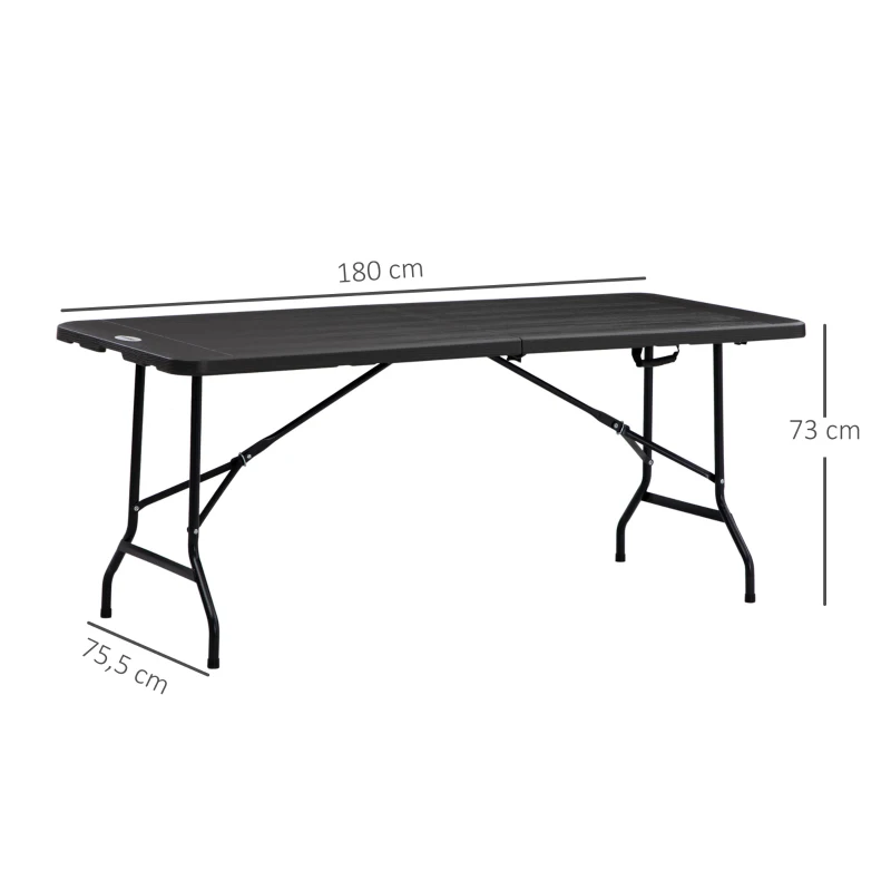 Outsunny buitentafel, tuintafel, voor 6 personen, opvouwbaar, houtlook, donkergrijs, 180 x 75,5 x 73 cm