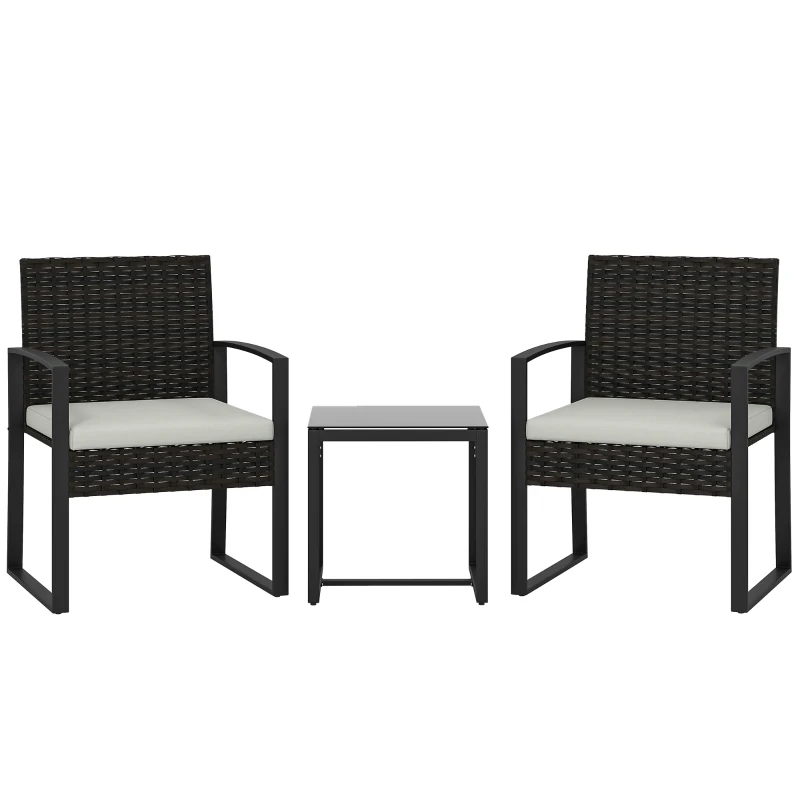 Outsunny Rattan Bistroset, 3-delig tuinmeubelset met 2 tuinstoelen, salontafel, afneembare kussens crème