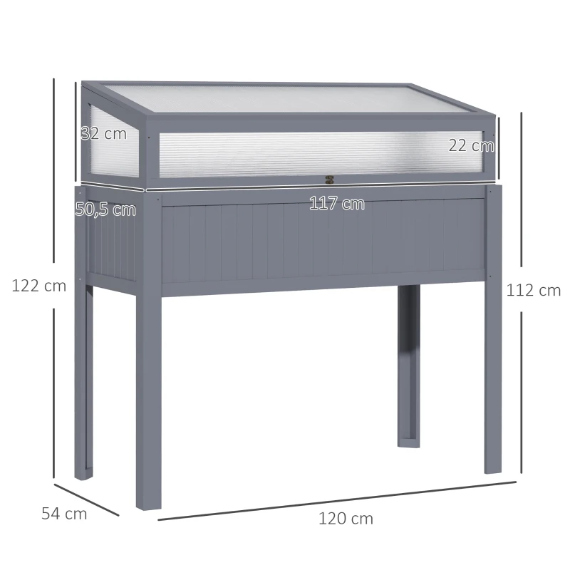 Outsunny Verhoogd Bed Hout met Koud Frame 2-in-1 Kas Tomatenhuis Groentebed Kruidenbed Plantenbak voor Tuin Balkon en Terras Polycarbonaat Grijs 120 x 54 x 112/122 cm