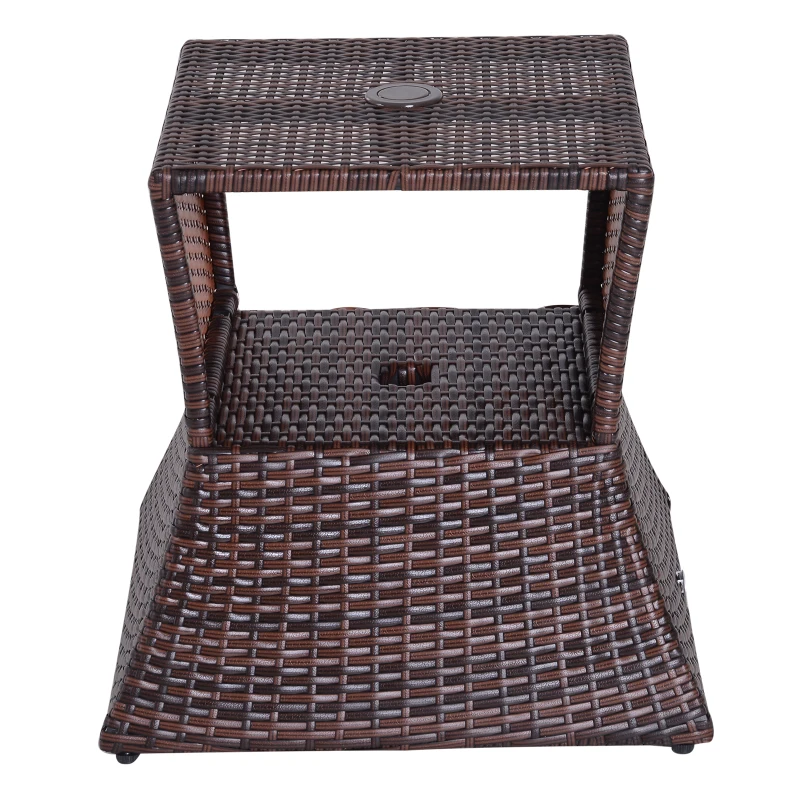 Outsunny Pied de parasol table basse 2 en 1 étagère inférieure intégrée résine tressée imitation rotin PE dim. 54L x 54l x 55H cm marron