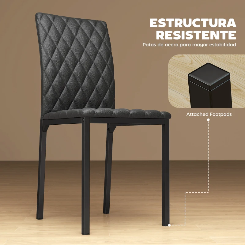 HOMCOM Pack de 4 Sillas de Comedor con Respaldo Alto Tapizadas en Cuero Sintético Patas de Acero Negro