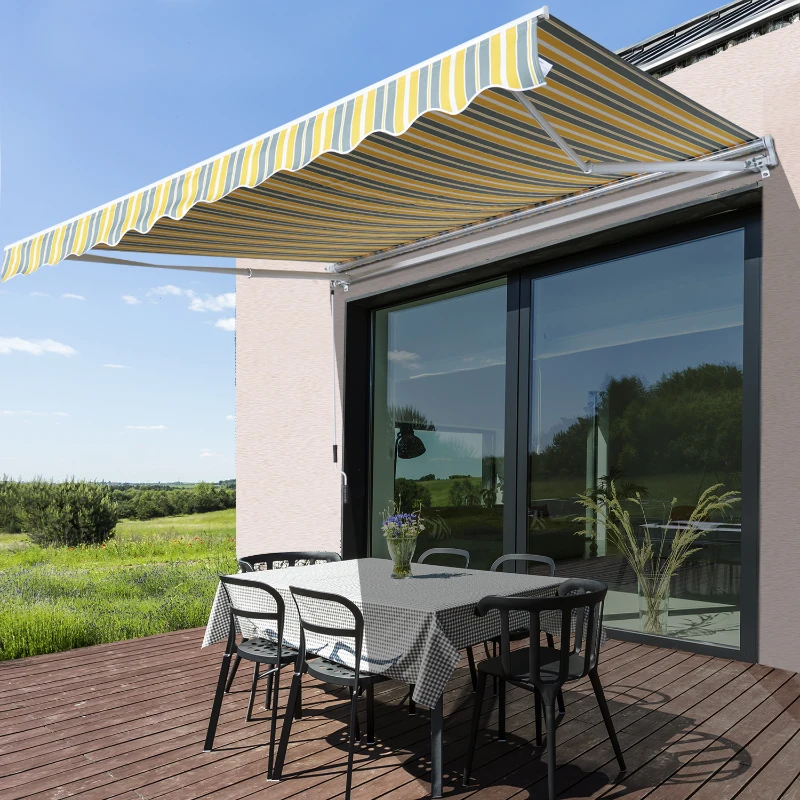 Outsunny 3.5M x 2.5M Garden Patio Manual Awning Canopy Sun Shade Shelter Retractable Gear Lever Winding Handle - Yellow