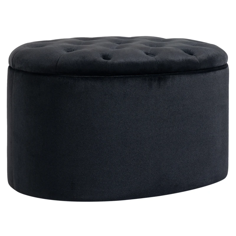 HOMCOM bank gestoffeerde bank met opbergruimte borstbank ovale vorm hal slaapkamer woonkamer fluweelzacht polyester rubber hout zwart 71 x 52 x 42 cm