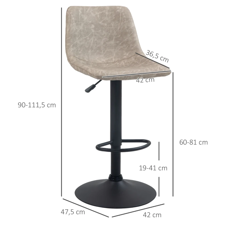 HOMCOM 2-delige Barkrukset in retrodesign, in hoogte verstelbaar, draaibaar, kunstleer, 42 x 48 x 91-112 cm, Beige(m-3)