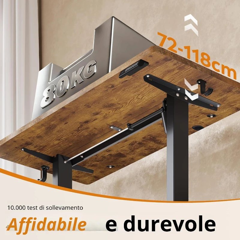 Scrivania regolabile in altezza elettricamente, motore silenzioso con memoria a 3 posizioni e sistema anti-collisione, 120L x 60P cm, 120x60x72-120 cm, Marrone