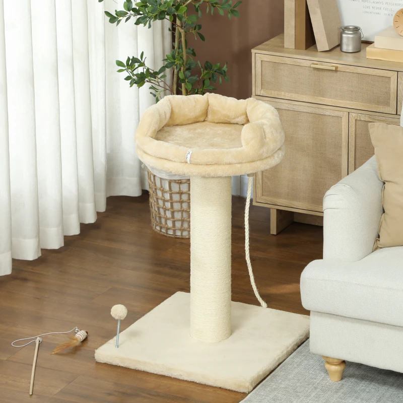 PawHut Krabpaal Kattenboom Kattenbed, 1 kattenbed, inclusief kattenspeelgoed, 55 cm x 55 cm x 83 cm, Beige(m-8)