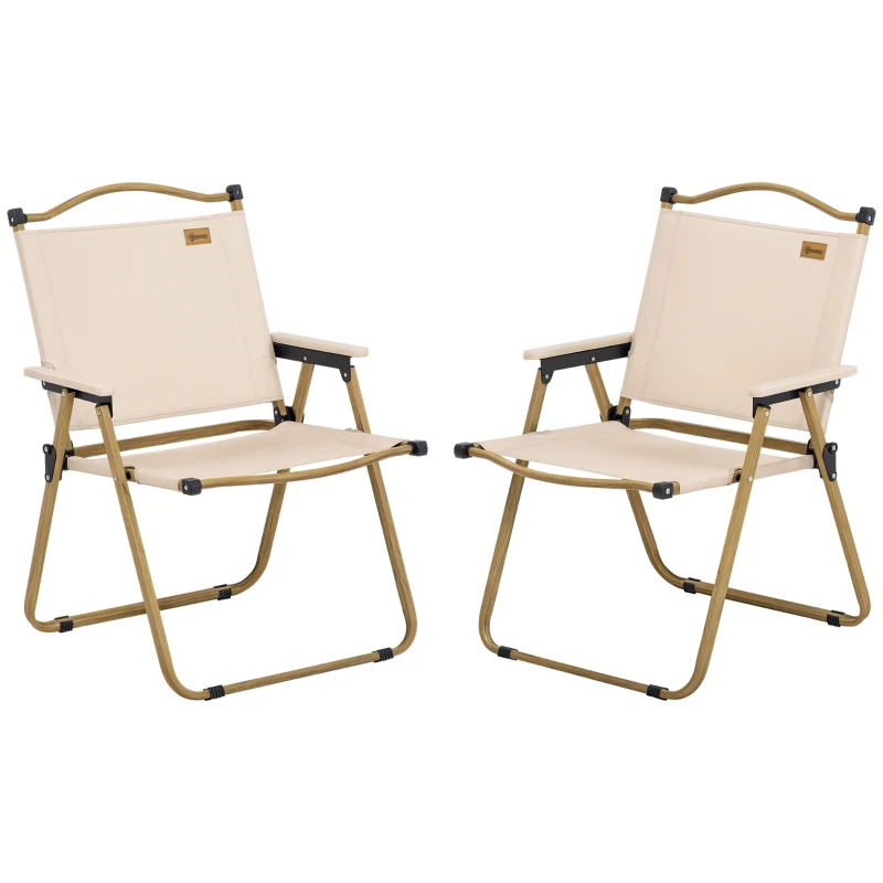 Outsunny Campingstoelen, 2 x Strandstoel, Opvouwbaar, Staal, Houtlook, Khaki