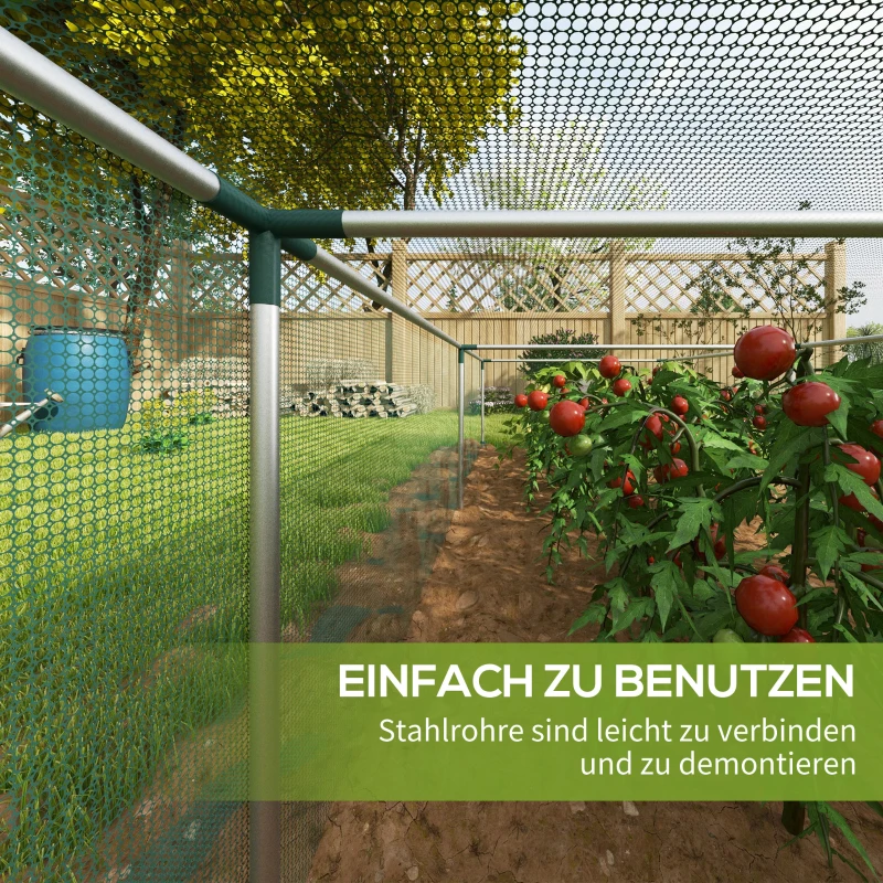 Outsunny 1,25 x 3,73 m Tuinnet, Plantenbeschermingstent met Ritssluiting, Insectenwerend Net, Staal, Groen