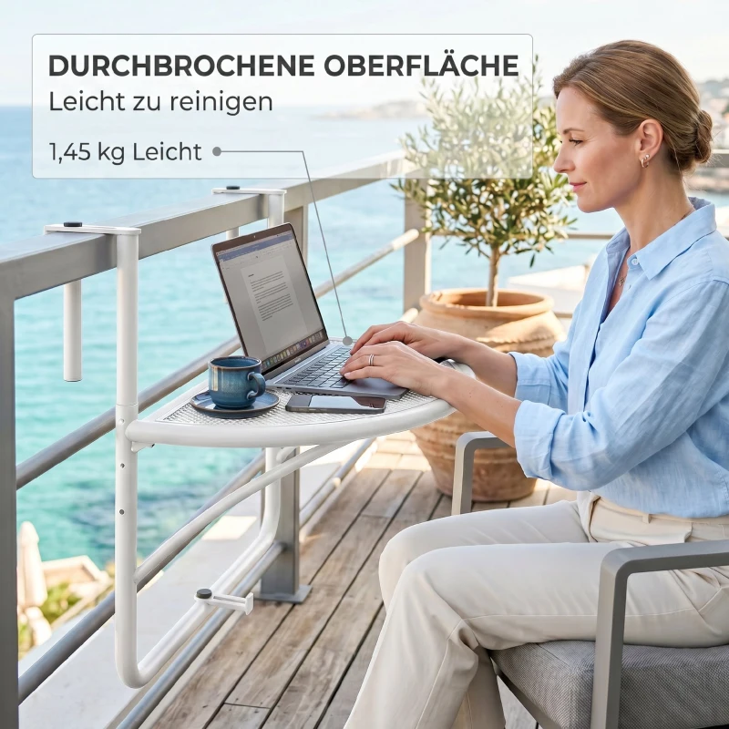 Outsunny Balkon hangtafel hangtafel in hoogte verstelbaar halfrond Ø30 cm terras metaal