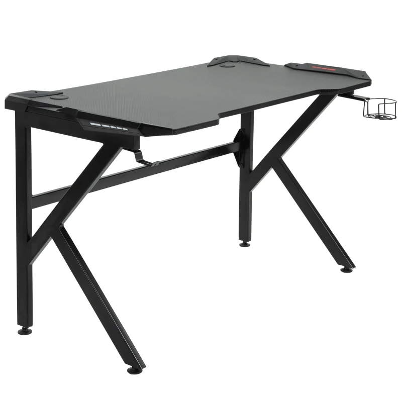 HOMCOM Gaming desk with Cup Holder Headphone Hook Feet Adjustable 120 x 66 x 75cm Black