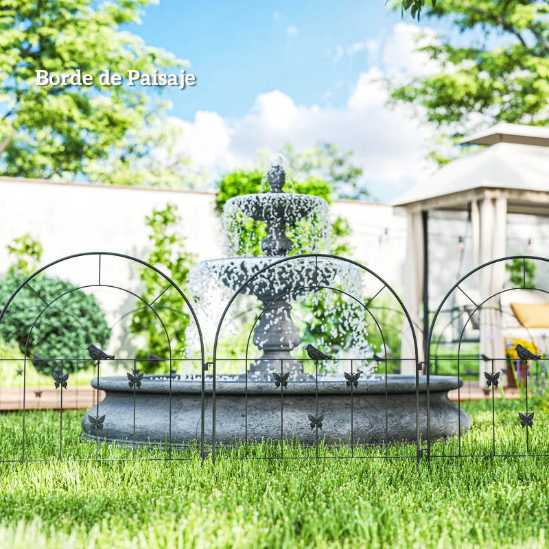 Outsunny Set de 5 Vallas para Jardín Metálicas 300x70 cm Combinación Libre Barrera para Animales para Patio Césped Negro