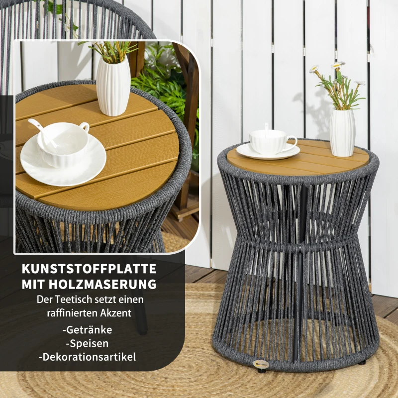 Outsunny tuintafel in boho-stijl, weerbestendig, PE-rotan, 39 cm x 39 cm x 49 cm, zwart+ naturel