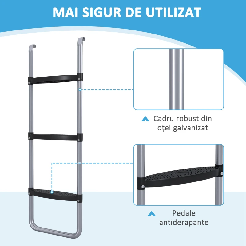 SPORTNOW Scară pentru Trambulină Reglabilă cu 3 sau 2 Trepte din Oțel, 97x32cm, Argintiu