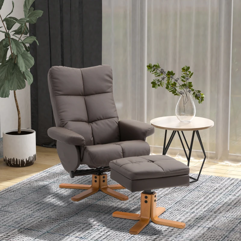 HOMCOM Relaxstoel met kruk tv-stoel 360° draaibaar ligfunctie hout bruin(m-2)