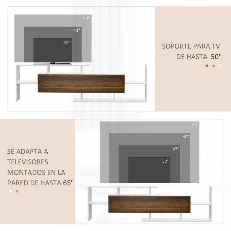 HOMCOM Conjunto Muebles de Salón con Mesa para Televisor 153,6x25x42 cm y Estante de Pared 150x14,5x16,3 cm Blanco y Marrón