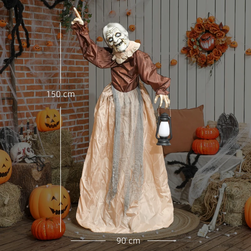 Outsunny 150 cm Halloween Decoratie Halloween Heks met LED-Lichten, Geluidsfunctie verstelbare armen, hoofd