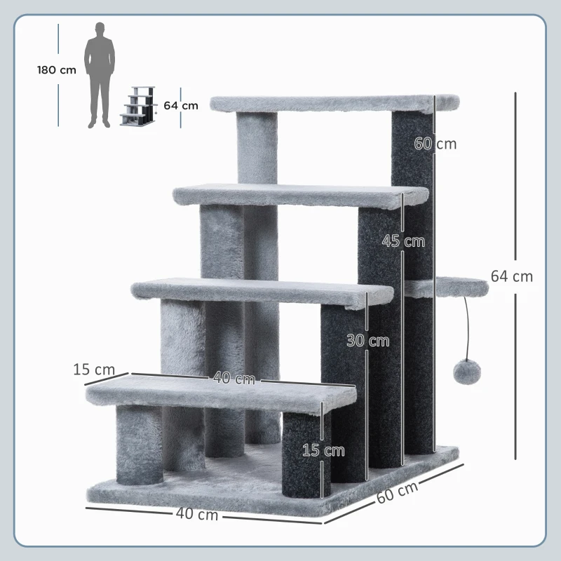 Pawhut huisdierentrap met bal 4-trede 60 x 40 x 64 cm