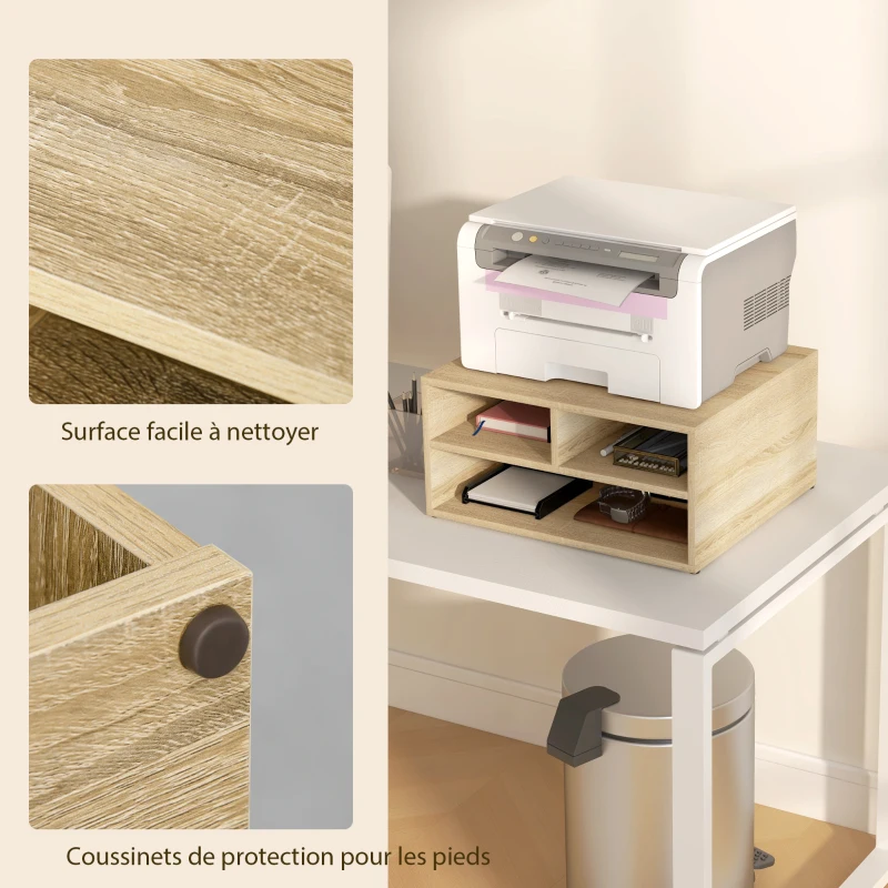 HOMCOM Organiseur bureau aspect bois avec 3 compartiments fournitures support d'imprimante dim. 47L x 40l x 22,5H cm