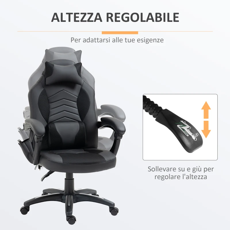 HOMCOM Sedia Poltrona da Ufficio Massaggiante e Riscaldante Design Ergonomico Reclinabile Finta pelle 68L×69P×(108-117)Acm Nera