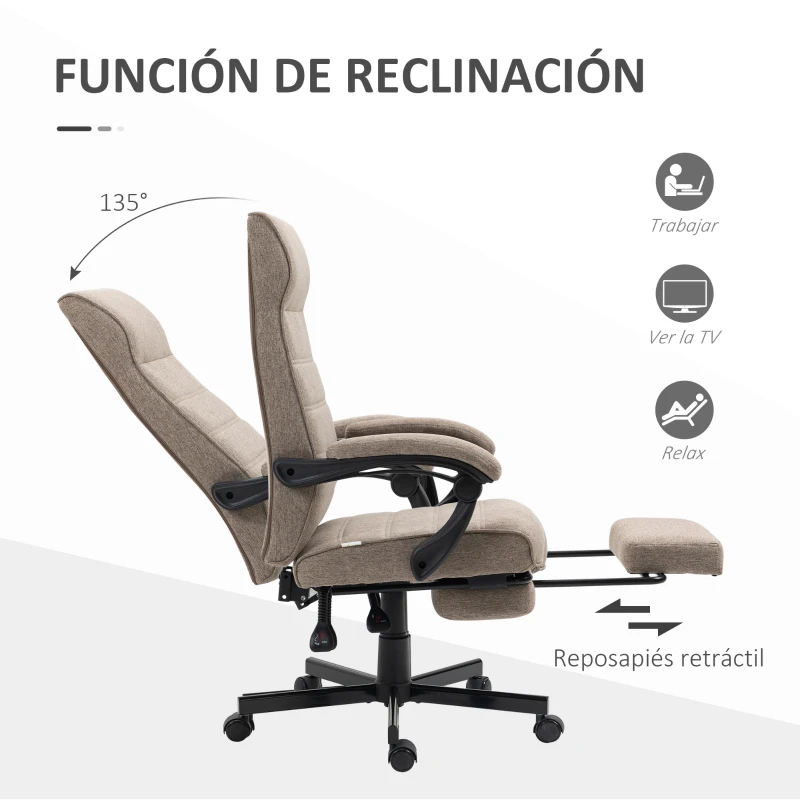 Vinsetto Silla de Oficina Reclinable con Altura Ajustable Reposabrazos y Reposapiés Retráctil 68x67x106-114 cm Marrón