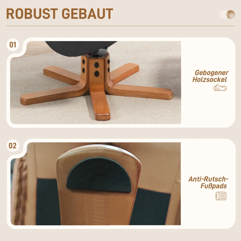HOMCOM Relaxfauteuil met hocker, loungestoel met ligfunctie en schommelstand voor woonkamer of slaapkamer, kunstleer, zwart