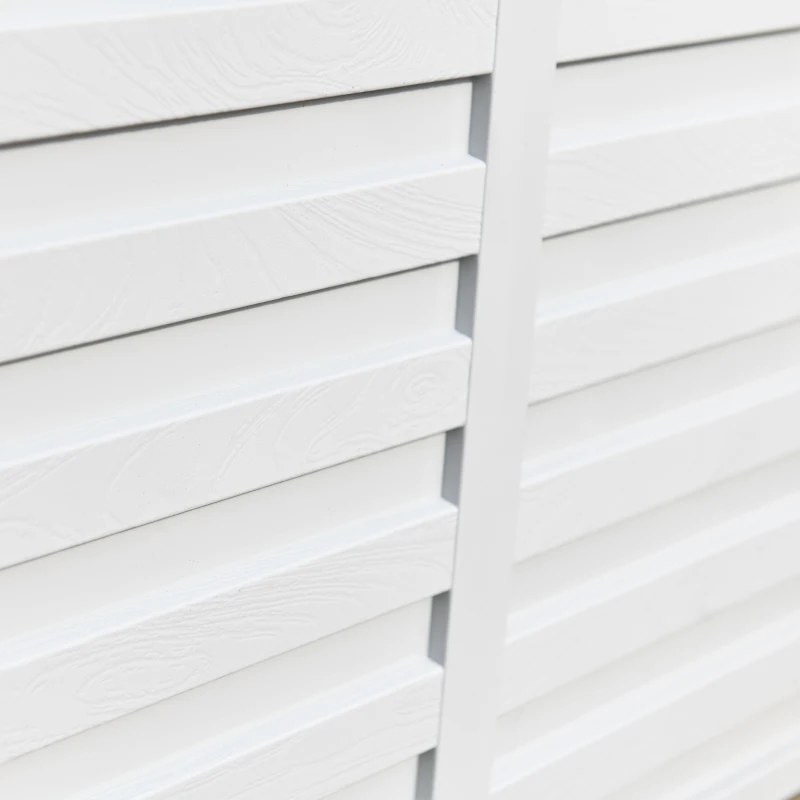 Outsunny Coffre de Jardin Malle de Rangement dim. 112L x 49l x 53H cm 2 roulettes polypropylène texturé Imitation Lattes de Bois Blanc Gris