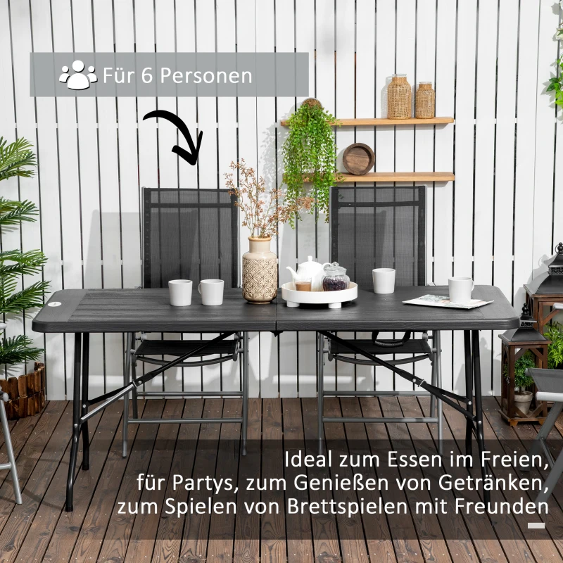 Outsunny buitentafel, tuintafel, voor 6 personen, opvouwbaar, houtlook, donkergrijs, 180 x 75,5 x 73 cm
