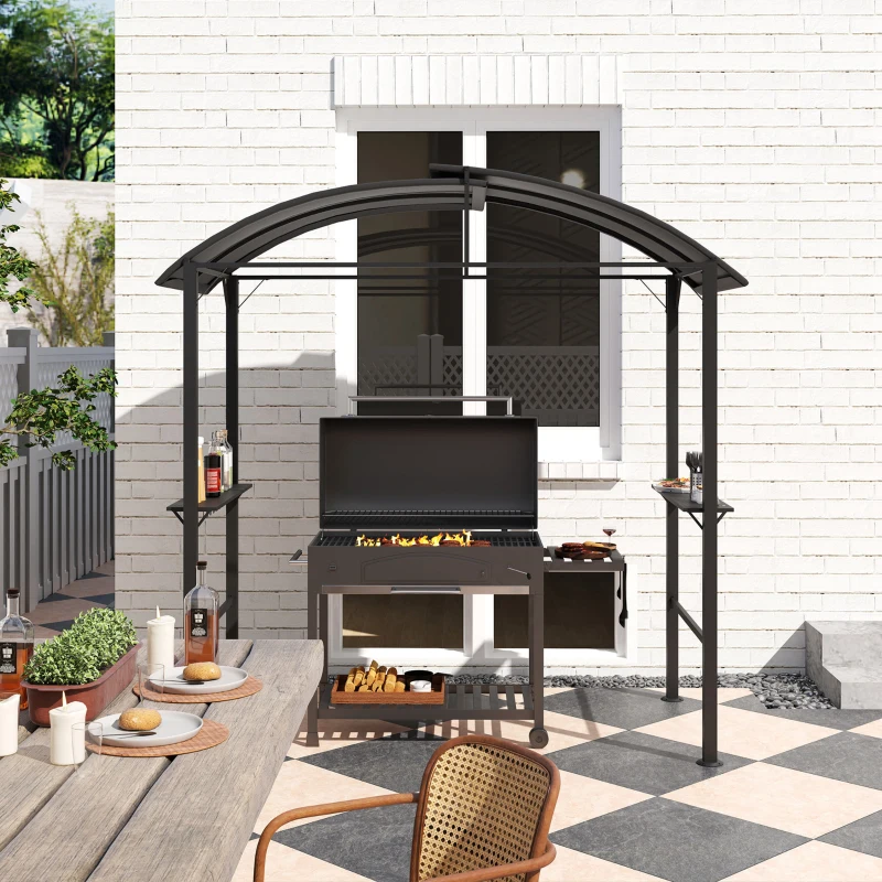 Outsunny Grillpaviljoen met 2 Zijplanken, Haken, Stalen Frame, 1,1 x 2,3m, Donkergrijs