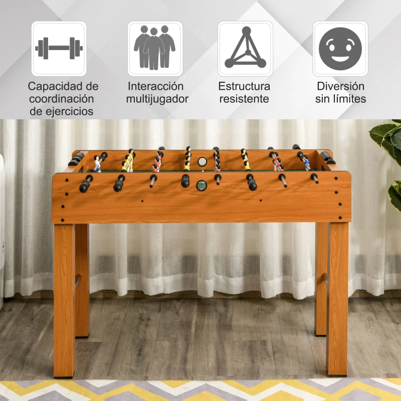 HOMCOM Futbolín de Madera Profesional para Niños y Adultos Mesa de Futbolín con 8 Barras y 2 Pelotas para Casa o Salas de Juego Fácil de Montar 122x61x80,7 cm Natural