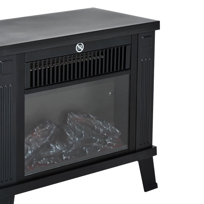 HOMCOM Camino Elettrico da Terra Moderno 600W/1200W con Effetto Fiamma, Caminetto Elettrico con Protezione da Surriscaldamento e Antiribaltamento, 34x17x31 cm, Nero