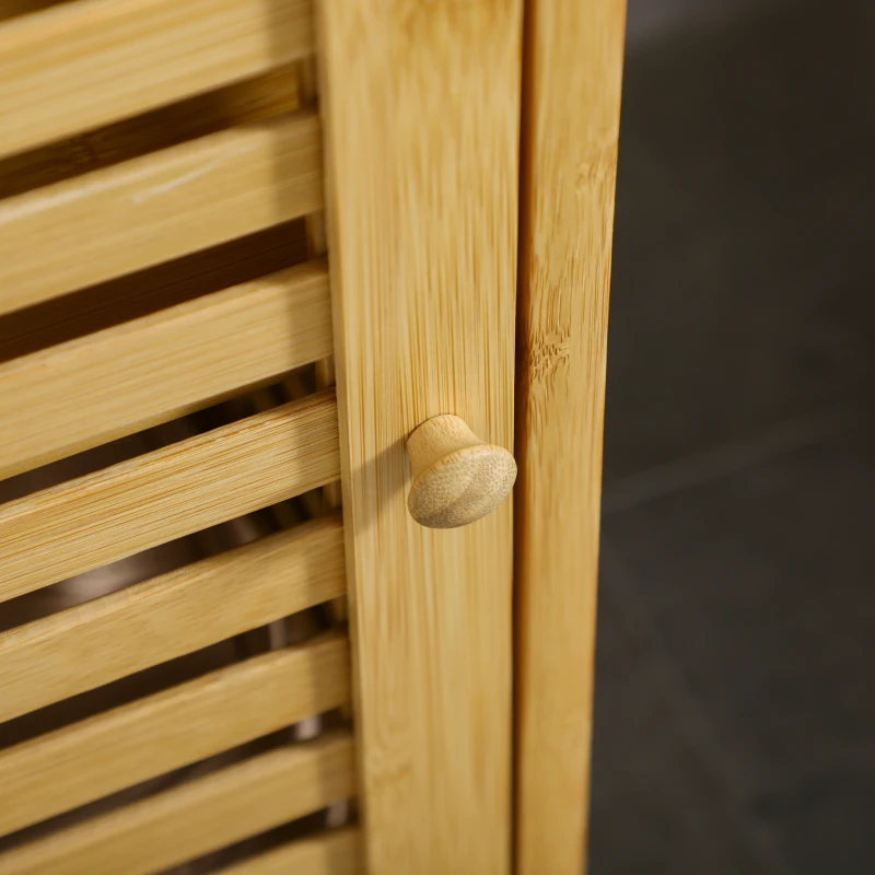 kleankin Badkamerkast met lamellendeur, verstelbare legplank, natuurlijk bamboe, 30x19,9x70 cm