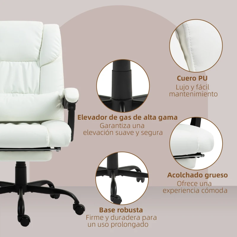 Vinsetto Silla de Oficina con Masaje de 6 Puntos Respaldo Alto Reclinable Altura Ajustable Reposapiés y Mando a Distancia Blanco