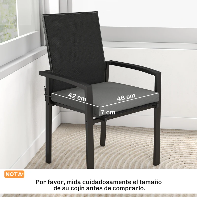 Outsunny Juego de Cojines para Sillas de Comedor 46x42x7 cm 6 Piezas con Funda Lavable y Lazos Impermeable Anti-UV Gris Oscuro