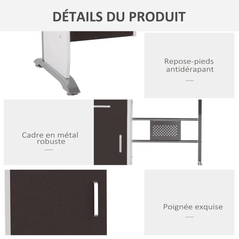 HOMCOM Bureau d'ordinateur, 100 x 52 x 75 cm, bureau avec tablette coulissante pour clavier, tiroirs et support d'unité centrale, table informatique pour étudier noyer foncé et blanc